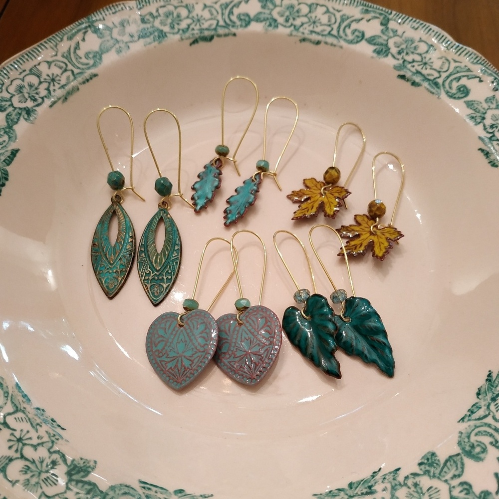 Egyptian style marquise earrings with patina